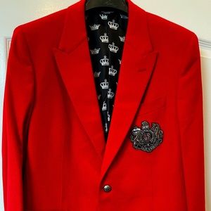 Dolce & Gabbana Cashmere Blazer Jacket w. Logo Coat of Arms Embroidery Red